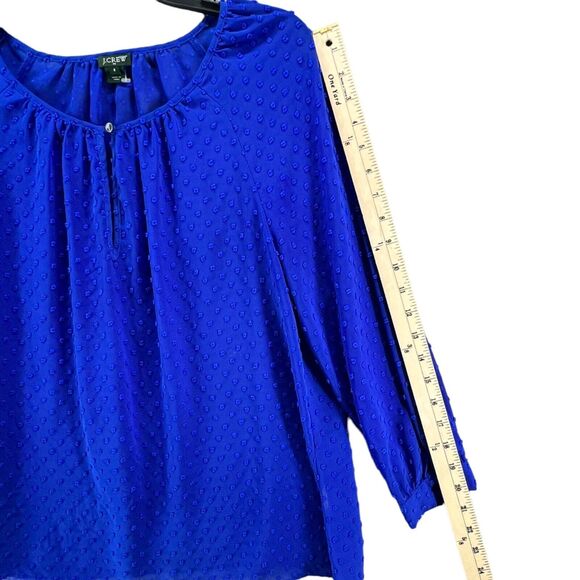 J Crew Blouse Womens S Cobalt Blue Sheer Swiss Dot Keyhole Popover Top Preppy - Picture 10 of 14